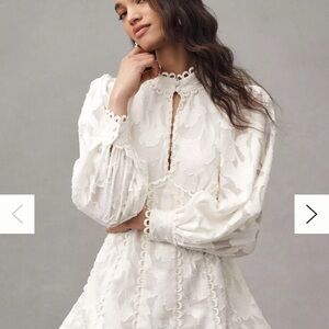 BHLDN Anthropology White Lace Long-Sleeve Women's Dress